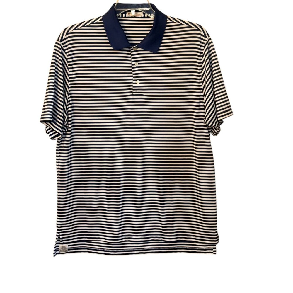 Peter Millar Summer Comfort Blue White Stripe‎ Golf Polo Shirt Large Performance